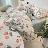 Tineit Bedding Set  Girls Cherry  Soft Washed Cotton Bed Sheet Queen King Size Duvet Set  Comforter Set Pillowcase Bed Linens