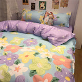 Tineit Ins Style Fashion Butterfly Bedding Set For Girls Boys Double Size Flat Sheet Duvet Cover Pillowcase Bed Linen Home Textile