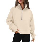 thanksgiving outfit Tineit Casual Half Zipper Plush Hoodies Women Loose Solid Lapel Pockets Sweat Shirt Female Autumn Chic Warm Sports Yoga Outwear