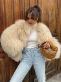 Tineit Chic Fluffy Faux Fur Women's Warm Cropped Coat Elegant Long Sleeve Thick Thermal Furry Jacket 2024 New Winter Fashion Streetwear