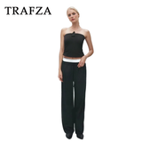 cold weather outfits Tineit 2024 Spring Summer Casual Striped Women Pants Fashion Streetwear Folds Lace Up High Waist Oversized Chic Pants