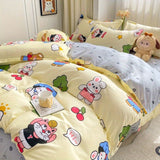 Tineit Cute Rabbit Carrot Bedding Set Soft Green Flat Sheet Quilt Cover Pillowcase Bed Linen Twin Queen Full Size Floral Duvet Cover