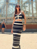 Tineit Fashion Striped Vest Skirt Sets Sexy V-neck Single Breasted Crop Vests Slim High Waist Skirts 2024 Summer Lady Elegant Outfits