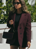 Tineit Women Elegant Burgundy Red Lapel Collar Suit Jacket Fashion Slim Fit Single Breasted Flap Pockets Coat Lady 2025 Commute Outwear