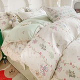 Tineit Green Floral Bedding Set No Filler Ins Twin Queen Duvet Cover Flat Sheet Pillowcase Girls Adults Fashion Comforter Cover