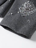 Tineit Beading Luxurious Chic Coat Women Loose Single Breasted Stand Collar Pocket Woolen Outwear 2025 Winter Snowflake Sequins Jackets