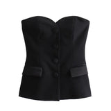 cold weather outfits Tineit 2024 Spring Summer Sexy Solid Women Suits Fashion Strapless Sleeveless Single Breasted Tops+Folds Mini Shorts Skirts