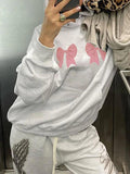 Tineit Street Bow Print Drawstring Oversized Hoodie