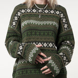 Tineit 2024 Fall Fashion Long Sleeve Downtown Jacquard Sweater