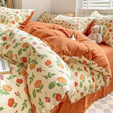 Tineit Cute Strawberry Duvet Cover Set Floral Style with Flat Sheet Pillowcase No filler Queen Double Girls Boys Home Decor Bed Linens