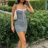 cold weather outfits Tineit 2024 Spring SUmmer Sexy Women Dresses Fashion Plaid Strapless Slim Sleeveless Zipper Lace-up Chic Camisole Mini Dresses