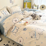 Tineit Cute Dog Bedding Set No Filler Ins Cream Blue Duvet Cover Flat Sheet Pillowcase Kids Adults Fashion Soft Comforter Cover