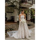 Tineit Customized White Lace Prom Dresses Strapless Floor-Length Head Veil vestidos de noche Trailing A-line Formal Evening 2025-(PRE-ORDER)