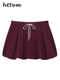 Tineit Fashion Red Wine Jacket Mini Skirt Sets Women Casual Lapel Zipper Jackets Pleated Lace Up Skirt 2024 Autumn Lady Vintage Outfits