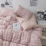 Tineit INS Girl Blue Bedding Sets Solid Color Seersucker Ruffles Lace  Kawaii Soft Sheet Woman Duvet Cover Pillow Covers Quilt Cover