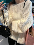 Tineit Solid Crochet Loose Knit Sweater