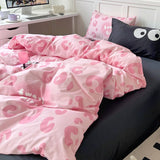 Tineit Princess Style Bedding Set Girls Twin Queen Full Size Duvet Cover Set Bed Flat Sheet Pillowcase Kids Adult Pink Letter Bed Linen