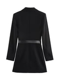 Tineit Elegant Long Blazer Coat Women Belts Single Breasted Black Notched Long Sleeve Pocket Suit Jacket Female 2025 Spring Street Top