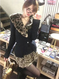 Tineit Leopard Cardigan Women Japanese Gyaru V-neck Long Sleeve Streetwear Slim Sexy Cardigan Sweater Y2k Vintage Top Autuam