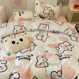 Tineit Korean Style Duvet Cover Set No Filler Fashion Floral Ins Twin Double Queen Size Boys Girls Flat Sheet Pillowcases Bedding Linen