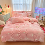 Tineit Winter Double-Sided Milk Coral Fleece Bedding Four-Piece Set Thickened Plush Quilt Three-Piece Flannel Warm Duvet Cover Set