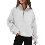 thanksgiving outfit Tineit Casual Half Zipper Plush Hoodies Women Loose Solid Lapel Pockets Sweat Shirt Female Autumn Chic Warm Sports Yoga Outwear