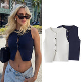 Tineit Ladies Short Tank Top Spring Summer Sleeveless Sexy Women Waistcoat Cropped Knit Vest Sweater Button Knitted Casual Woman Top