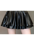 christmas outfit Tineit Women Black A-line Leather Skirt Vintage Aesthetic Y2k Pleated Skirt Harajuku Korean Gothic Mini Skirt Emo 2000s Clothes Summer