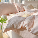 Tineit ins Princess Style Bed Four-Piece Set Knitted Washed Cotton Bed Sheet Quilt Cover Set Three-Piece Set Girls Bedding Set