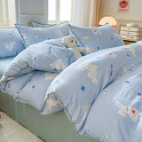 Tineit Kawaii Rabbit Bedding Set Bed Flat Sheet Pillowcase Twin Full Queen Cartoon Bed Linen Kids Girls Duvet Cover Set No Filler