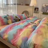 Tineit INS Tie-dye Gradation Bedding Set Korean Style Girls Boys Double Size Flat Sheet Duvet Cover Pillowcase Bed Linen Home Textile