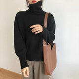 thanksgiving outfit Tineit Zoki Autumn Warm Turtle Neck Sweater Women Fashion Korean Solid Knitted Basic Pullovers Loose O Neck Long Sleeve Female Jumper