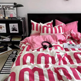 Tineit Korean Style Pink Letter Bedding Set Flat Bed Sheet Pillowcase Twin Full Queen Size Bed Linen Women Girls Duvet Cover No Filling