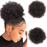 Tineit-Afro Puff Drawstring Ponytail Kinky Curly Bun Hair 6 Inches Synthetic Short Extensions Clip On Bun Wig For Women Natural Black