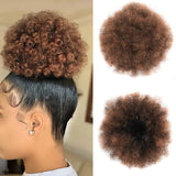 Tineit-Afro Puff Drawstring Ponytail Kinky Curly Bun Hair 6 Inches Synthetic Short Extensions Clip On Bun Wig For Women Natural Black