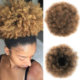 Tineit-Afro Puff Drawstring Ponytail Kinky Curly Bun Hair 6 Inches Synthetic Short Extensions Clip On Bun Wig For Women Natural Black