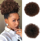 Tineit-Afro Puff Drawstring Ponytail Kinky Curly Bun Hair 6 Inches Synthetic Short Extensions Clip On Bun Wig For Women Natural Black