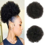 Tineit-Afro Puff Drawstring Ponytail Kinky Curly Bun Hair 6 Inches Synthetic Short Extensions Clip On Bun Wig For Women Natural Black