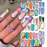 Tineit 12pcs Comic Element Nail Art Sliders Simple Line 2D Space Creative Cartoon Design Transfer Stickers Popular Manicure Wraps LYSWW