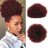 Tineit-Afro Puff Drawstring Ponytail Kinky Curly Bun Hair 6 Inches Synthetic Short Extensions Clip On Bun Wig For Women Natural Black