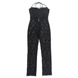 Tineit Women's Jumpsuit 2024 Music Festival Cocktail Strap Jumpsuit Women's Lace Printed See Through Design Pants