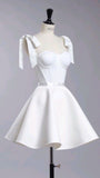 Tineit Vintage A Line Straps White Cocktail Dresses Short Homecoming Dress (PRE-ORDER)