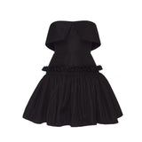 Tineit Vintage A Line Strapless Black Satin Cocktail Dresses Short Homecoming Dress (PRE-ORDER)