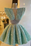 Tineit Beautiful Deep V-Neck Cap Sleeves Homecoming Dress with Sequins Beadings (PRE-ORDER)