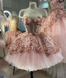 Tineit Vintage Short Pink Homecoming Dresses with Flowers (PRE-ORDER)