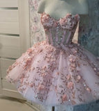 Tineit Vintage Short Pink Homecoming Dresses with Flowers (PRE-ORDER)