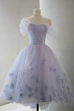 Tineit Vintage Light Purple Tulle High Low Floral Homecoming Dress (PRE-ORDER)