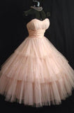 Tineit Vintage Pink Strapless Tulle Tea Length Short Homecoming Dress (PRE-ORDER)