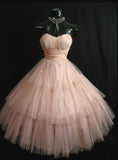 Tineit Vintage Pink Strapless Tulle Tea Length Short Homecoming Dress (PRE-ORDER)