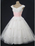 Tineit Vintage Style s White and Pink Tea Length Homecoming Dress (PRE-ORDER)